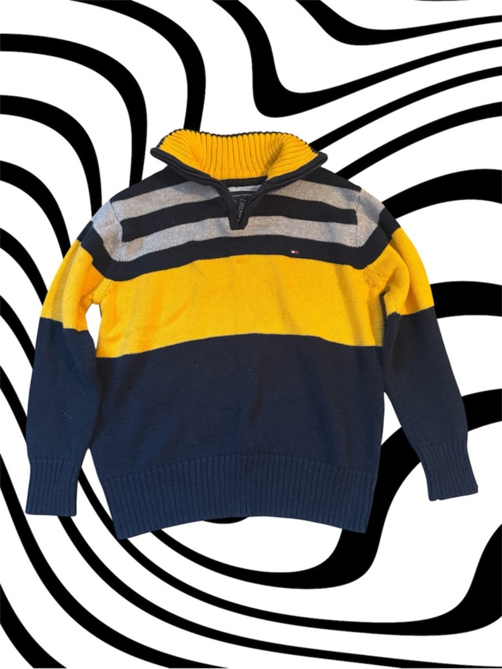 Tommy Hilfiger boy’s Yellow and Navy Striped Half-Zip Sweater
